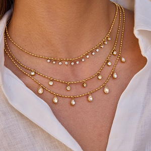 Collana Girocollo Minimalista ERESI in Acciaio Inossidabile Placcato Oro 18K PVD con Zirconi, <span class=keywords><strong>Gioielli</strong></span> che non si ossidano - Product Image 1