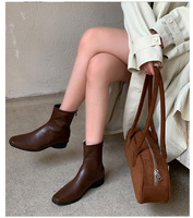 Nouvelle Tendance 2026 : Bottines Femme à Bout Carré en Cuir Microfibre, Coupe Ajustée, Talon Bloc Bas, Fermeture Éclair Arrière – Fabrication OEM ODM
