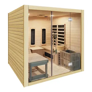 Custom Single Lay down Deck Chair Wood Infrared Steam Home Indoor Sauna 2-3 People Combined sauna