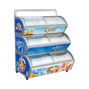 Présentoir à crème glacée spécialisé transparent de grande capacité personnalisable refroidi par air <span class=keywords><strong>LED</strong></span> numérique aliments surgelés de supermarché - Product Image 3