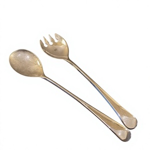Juego de tenedores y cucharas reutilizables de metal para ensalada, aptos para uso alimentario, vajilla para mesa, suministros para restaurantes, utensilios para servir ensalada, cubiertos en venta. - Product Image 1