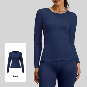 T-shirt de sport intérieur pour femme, coupe ajustée, col rond, manches longues, doux et respirant, sous-vêtement de travail pour hôpital - Product Image 5