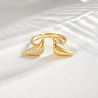 Bague ouverte FUAMAY minimaliste en argent 925 plaqué or 18 carats/rhodium, demi-pavé de zircone cubique, motif oiseau géométrique à double pointe, vente en gros