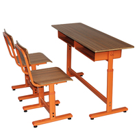 Bureau d'école en bois à double hauteur, design moderne, certifié ISO14001 et ISO9001, avec chaise et table d'étude réglables