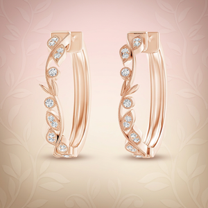 Pendientes de Aro Clásicos con Hojas de Vid y Diamantes Cultivados en Laboratorio en Oro de 10K, 14K, 18K, Plata de Ley 925 y 935, Joyería Fina - Product Image 1