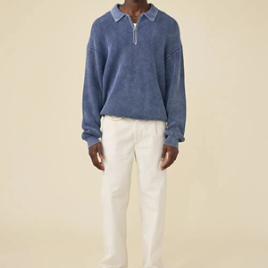 Nouveau pull vintage personnalisé pour homme, tricot décontracté à demi-zip, manches longues, coupe ample - Product Image 2