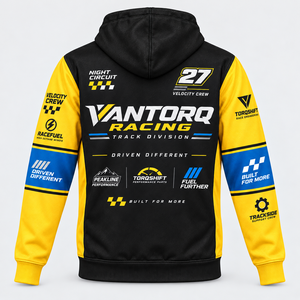 Sudadera con Capucha de Invierno para Carreras, con Logotipo Personalizado, Impresión Digital, Diseño en Bloques de Color Negro y Amarillo, Uniforme para Equipo de Motorsport, Venta al Por Mayor - Product Image 4