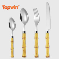 Ensemble de couverts en acier inoxydable argenté et doré, style bambou tropical, vaisselle moderne pour jardin, fête, mariage, usage domestique