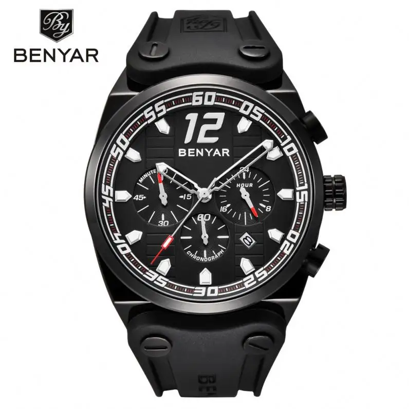 benyar watch 5131 new style gift man quartz watch excel Silicone band 3 dials Chronograph Concise sports watch design