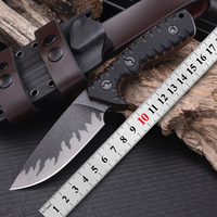 Couteau de camping et de chasse en acier inoxydable 8cr14 avec finition pierre noircie et sablage, manche bicolore en G10 avec étui en G10
