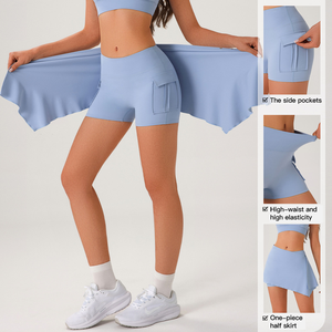 Gonna Corta Sportiva a Vita Alta per Tennis e Yoga, <span class=keywords><strong>Leggings</strong></span> Aderenti con Tasca e Copertura Totale per Evitare l'Esposizione - Product Image 1