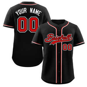 Maillot de baseball authentique de style classique noir, rouge et blanc personnalisé - Product Image 1
