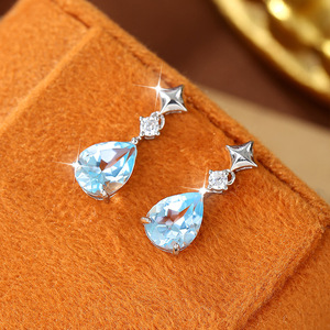 Pendientes de cristal natural con forma de gota de agua, corte pera de 7*9 mm, plata de ley 925, joyería antideslustre para mujer. - Product Image 5