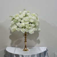 Bola Bunga Hydrangea Mawar Sutra Putih 50cm, Rangkaian Bunga Artifisial Lepas Pasang, Dekorasi Tengah Meja Pernikahan