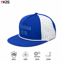 Casquette de baseball personnalisée avec logo, bleu et blanc, 5 panneaux, perforée, avec corde, broderie 3D tonale, légère, pour le sport – Fabricant
