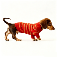 Pull en tricot de luxe pour chien, style britannique Old Money, à rayures rouges, col polo, personnalisé, tricoté à la machine allemande Stoll
