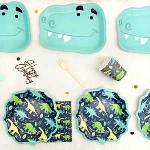 DAMAI Dinosaur Cartoon <b>Disposable</b> Paper <b>Plates</b> Cups Napkins Kids Birthday Party Tableware Set - Product Image 1