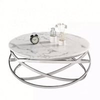 Table basse de salon ronde classique de luxe, meubles de salon blancs, design moderne avec pieds dorés, plateau en marbre, acier inoxydable
