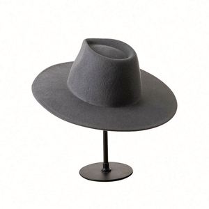 High Quality 100% Wool Winter 9.5cm <b>Flat</b> Wide Brim Australian Wool Felt Fedora Cowboy <b>Hat</b> - Product Image 4