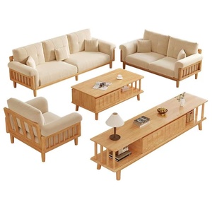 Japandi Modern Masif Ahşap Kanepe Takımı 1+2+3 Kişilik Krem Kumaş Oturma Odası Mobilyası - Product Image 6