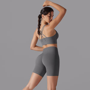 Nouvel ensemble de 5 pièces de sous-vêtements de sport personnalisés avec logo, grande taille, antibactériens et imperméables, comprenant un soutien-gorge dos croisé et un short taille haute pour le yoga - Product Image 6