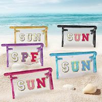 Pochette de maquillage transparente en PVC avec fermeture éclair et lettres brodées, étanche, portable, pour voyage en extérieur