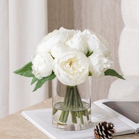 Bouquet de pivoines blanches miniatures personnalisées en soie, ensemble de fleurs artificielles pour mariage, hôtel, restaurant, fourniture de projets