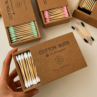 Lot de 200 cotons-tiges K-Cup écologiques en boîte de papier kraft, avec embouts double face en bambou pour le nettoyage du maquillage et l'élimination des cérumnes
