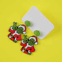 Boucles d'oreilles Grinch de vacances de Noël Sparkle Green Glitter Boucles d'oreilles géométriques percées Ornement Boucles d'oreilles Meilleur cadeau de Noël pour les fêtes