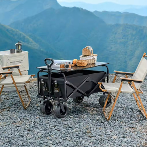 Carrito de Camping Plegable de Cuatro Ruedas, Carro de Transporte Plegable para Exteriores, Negro, para Playa y Viajes - Product Image 4