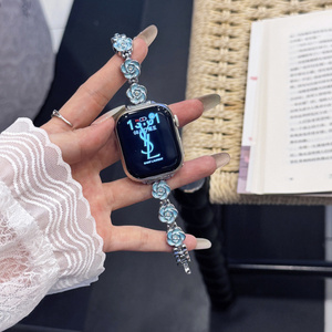 สายนาฬิกาสแตนเลสลายดอกกุหลาบสำหรับ Apple iWatch ultra 49 46 45 42 40มม. สายรัดข้อมือโลหะ S11สร้อยข้อมือหัวเข็มขัด - Product Image 5