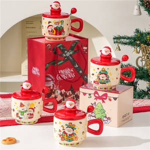 Nueva Taza Navideña Popular de 400 ml con Diseño de Santa Claus, Tazas de Porcelana para Café y Leche, Juego de Regalo de Navidad con Tapa y Cuchara - Product Image 1