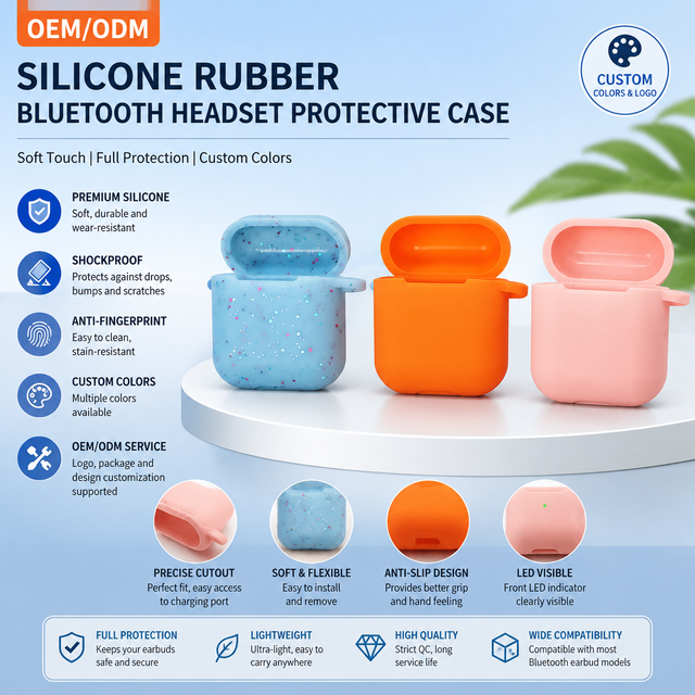OEM ODM Custom Silicone Rubber Bluetooth Headset Protective Case Wear Resistant Shockproof Anti Scratch Cover