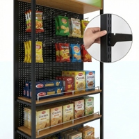 Rak Display Supermarket Ringan Bergaya, Rak Penyimpanan Logam & Kayu Hitam (Terakit Siap Pakai)