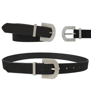 Manufacture New Designer Custom Rhinestone Diamond Stone PU Leather Crystal buckle belts