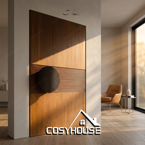 ประตูหน้าบ้านอะลูมิเนียมหล่อขึ้นรูปทรงทันสมัย CosyHouse ลายไม้ พร้อมกระจกบานเปิด - Product Image 3