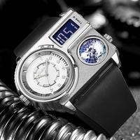 Montre-bracelet Oulm 5026 à double affichage pour homme, montre de sport à deux fuseaux horaires, grande taille, montre à quartz, montres décontractées en cuir pour homme