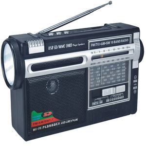 Retro 10 Band Portable Radio with Flashlight <b>USB</b> TF Card Music Player FM AM SW Multi Band Receiver with Antenna - Product Image 2