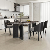 Table de salle à manger commerciale en gros pour restaurant, plateau en pierre frittée à motif marbre brun avec pieds en métal pour mobilier de salle VIP d'hôtel