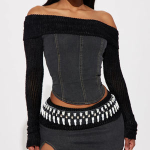 Ceinture en <span class=keywords><strong>cuir</strong></span> Pu noir grande taille pour femme avec décor à rivets pour style punk, ceinture en faux <span class=keywords><strong>cuir</strong></span> Punk Bullets - Product Image 1