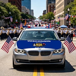 Funda para Capó de Coche de Spandex Sublimado de Alta Calidad con Bandera del Estado de Wisconsin, Bandera Personalizada para Coche para Días de Partidos de Fútbol Americano al Aire Libre - Product Image 4