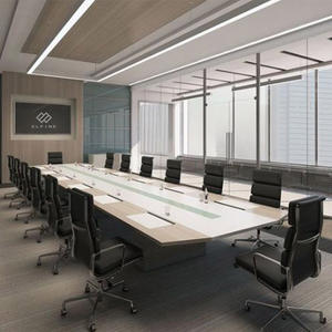 Stasiun kerja batu kuarsa persegi panjang dapat disesuaikan, meja konferensi <span class=keywords><strong>12</strong></span> orang modern melengkung - Product Image 5