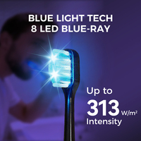 Brosse à dents électrique blanchissante avec technologie de lumière bleue LED 8 LED, 5 modes, moteur sonique, IPX7, charge sans fil, autonomie de 50 jours
