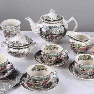 Service à thé et à café en céramique de luxe européen, prix réduit, motif rond, verre et porcelaine, emballé dans une boîte, vaisselle - Product Image 1