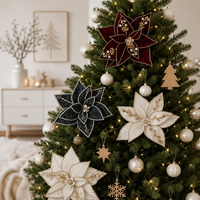 Fleurs de Noël artificielles en polyester, poinsettias, décorations d'intérieur pour arbre de Noël, taille et couleur personnalisées, usage commercial, maison, fêtes
