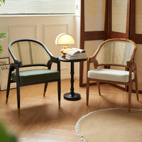 Chaise de salle à manger portable en bois massif et rotin avec dossier en osier et coussin moelleux pour hôtel et usage domestique