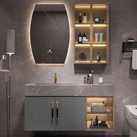 2025 meubles de maison modernes armoire de salle de bain résistante à l'eau blanc évier unique élégant LED désembuage miroir salle de bain ensembles de vanité