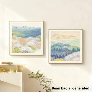 <span class=keywords><strong>Peinture</strong></span> à l'huile encadrée thérapeutique, <span class=keywords><strong>motif</strong></span> floral marin printanier, Montagnes dorées au lever du soleil, haut de gamme, ensemble deux pièces pour salon - Product Image 2