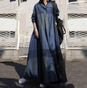 Abaya Tradizionale Mediorientale da Donna, Stile Etnico Retrò Autunnale, in Cotone e Lino con Stampa Floreale, Maniche Lunghe, Asciugatura Rapida e Traspirante - Product Image 2