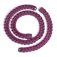 Collar de Cadena Cubana Miami con Incrustaciones de Diamantes de Imitación Rosas, Joyería Hip Hop de Aleación de Zinc para Hombres, Mujeres, Raperos, Fiestas y Escenarios